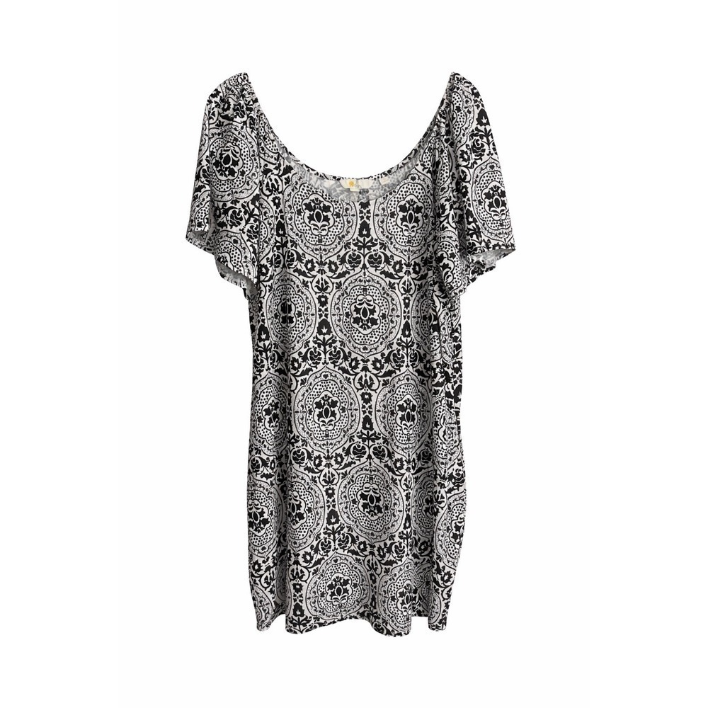 Boden Black White Paisley Shift Dress 16/18 XL Stretch Cotton Modal Boho